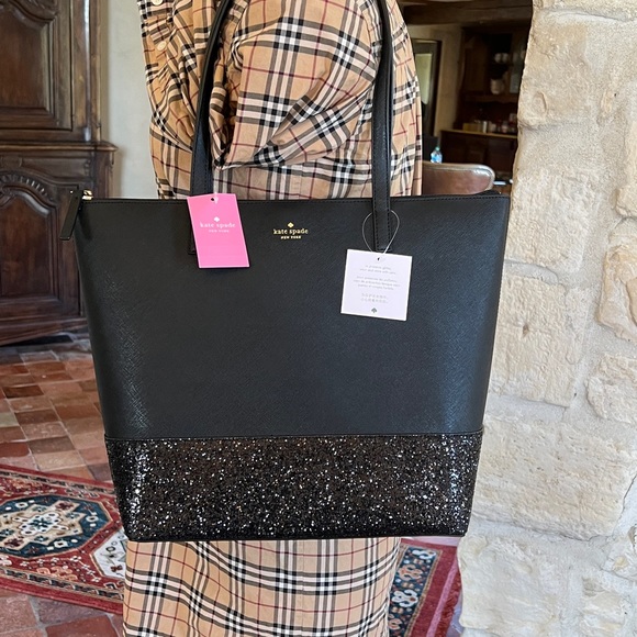 Kate Spade Penny Saffiano leather PVC Glitter Large Tote handbag+Wallet NWT - Picture 4 of 13